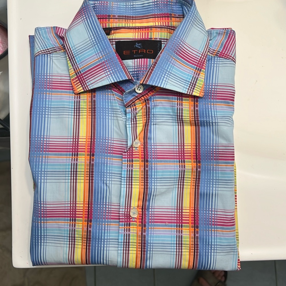 Etro Multicolor Plaid Men's Shirt, size 40 (M)